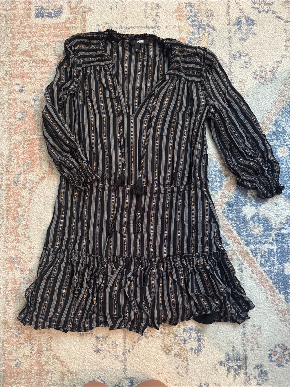PAIGE Black Striped Ruffle Boho Dress